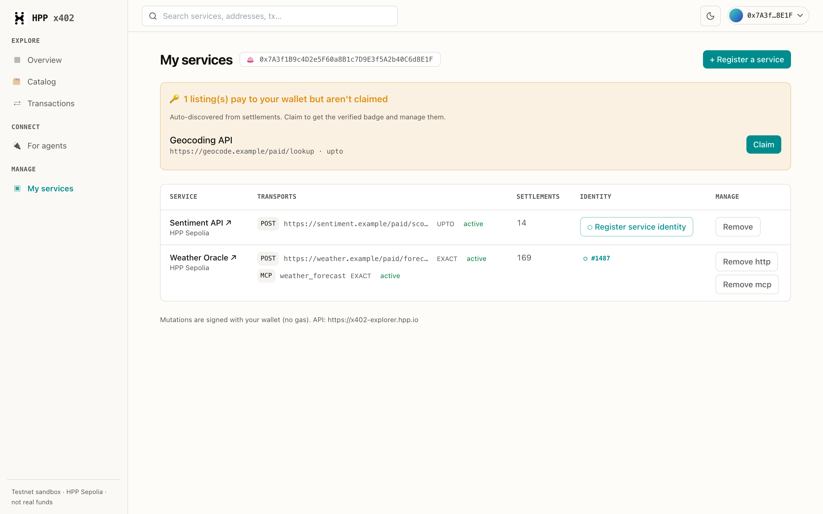 The My services dashboard