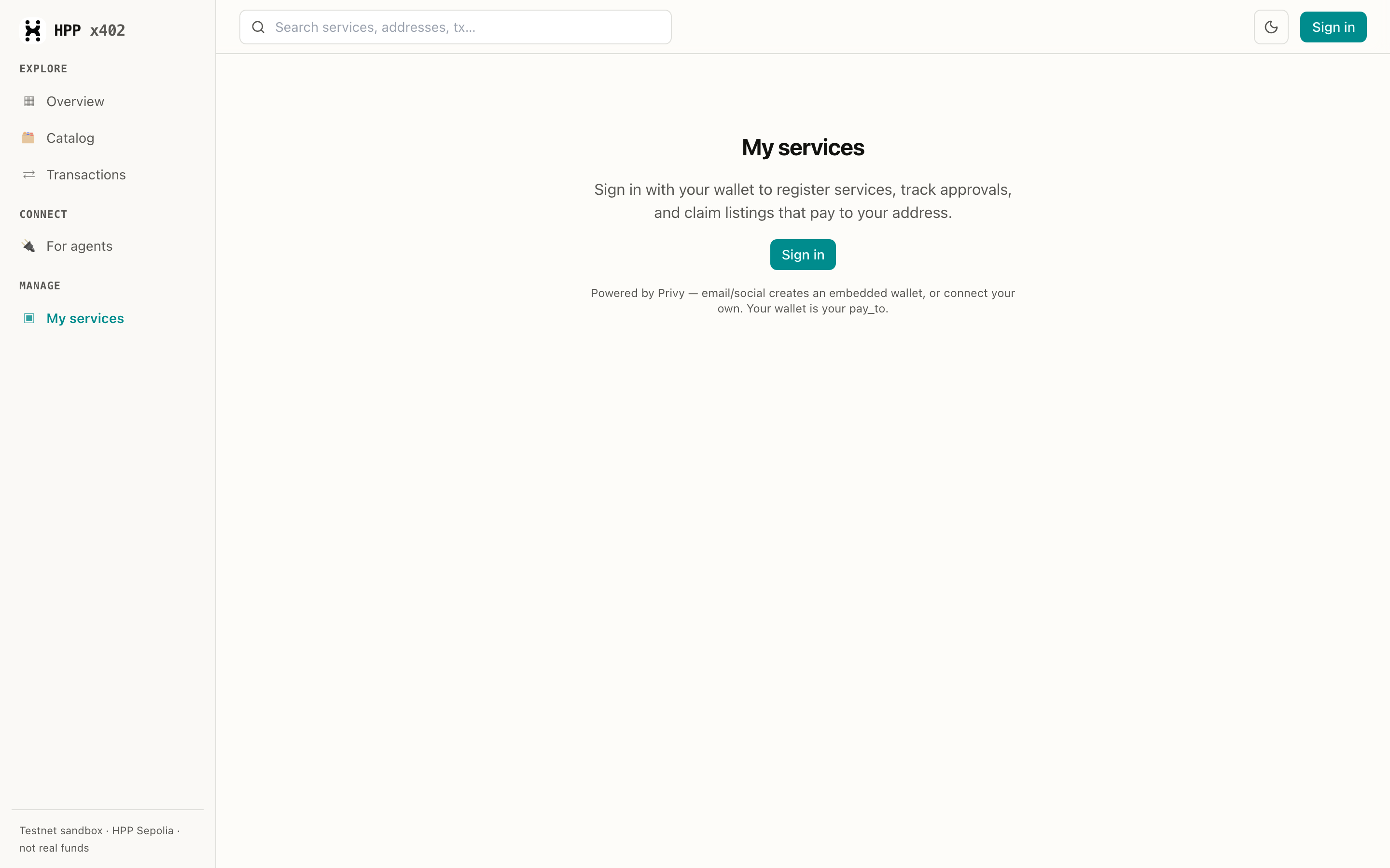 The My services sign-in screen