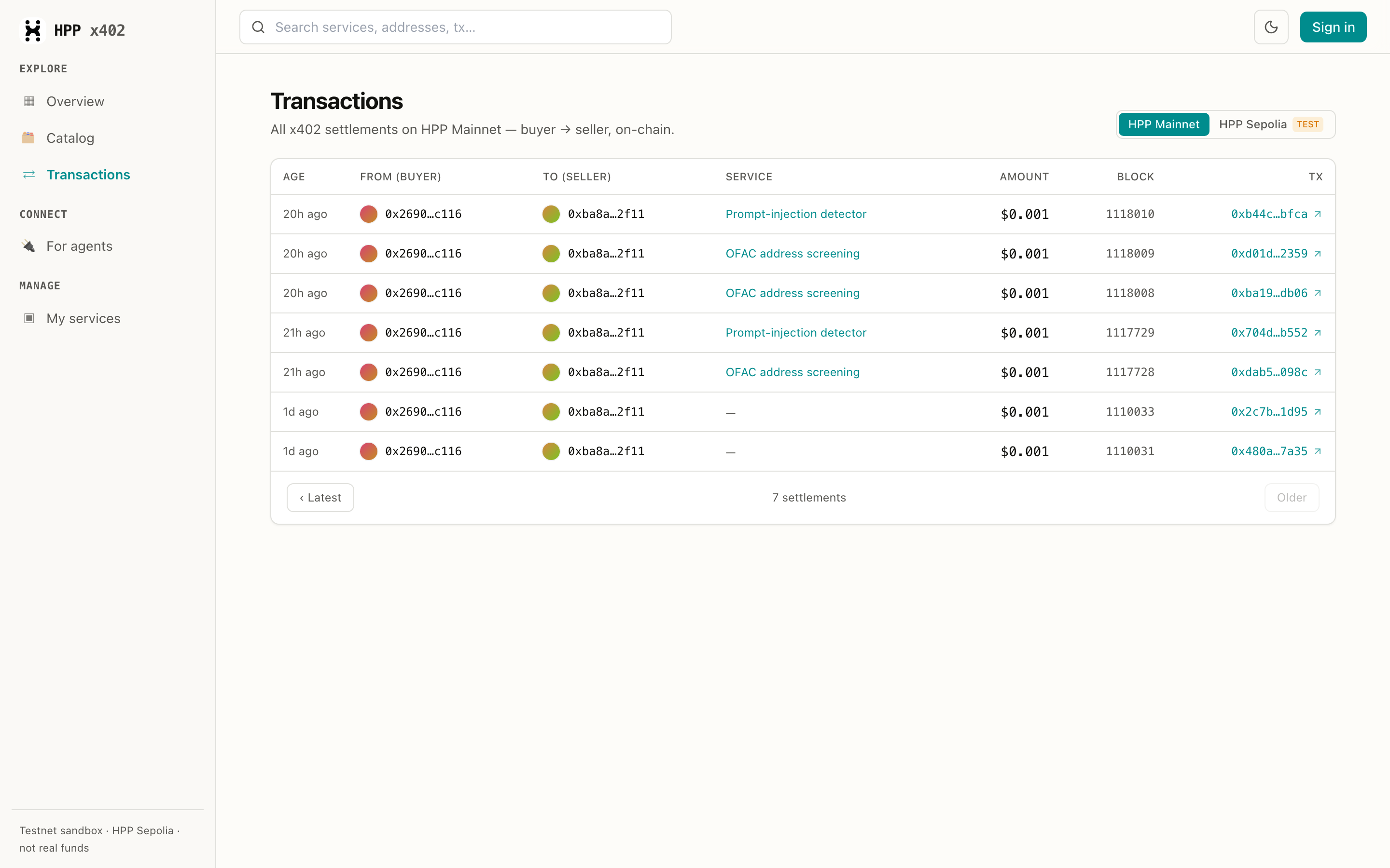 The transactions feed